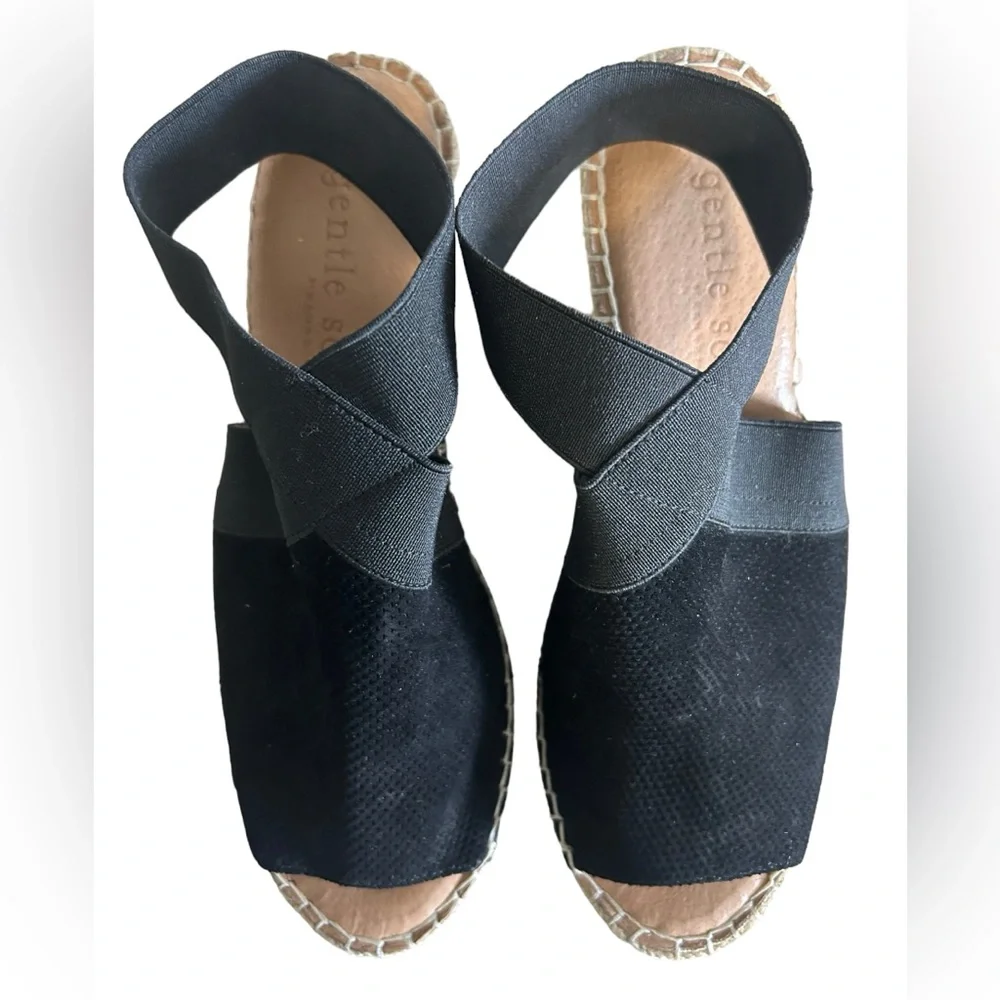GENTLE SOULS Colleen Black Suede Leather Espadrille Wedge Sandal Size 9 - Picture 2 of 6